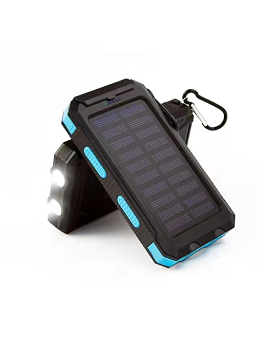 LivX Agile PoliKristal 10000mAh Solar Güneş Enerjili Powerbank Su Geçirmez Taşınabilir Göstergeli Fenerli L50-BLUE