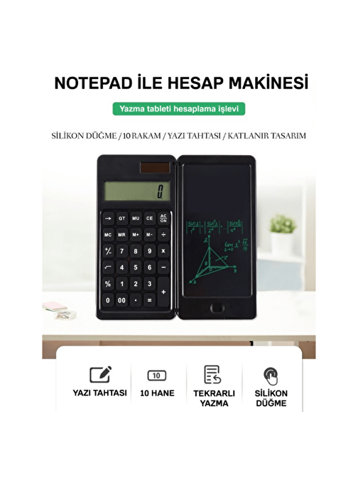 LivX  Solar Hesap Makinesi  6 İnç LCD Yazı Tahtası ve Kalem Çok Fonksiyonlu Taşınabilir Katlanabilir 10 Basamak HSP-01