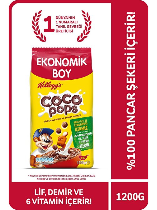 Kellogg'S Coco Pops Çikolatalı Buğday Ve Mısır Gevreği 1200  Gr  Lif  Demir Ve 6 Vitamin İçerir