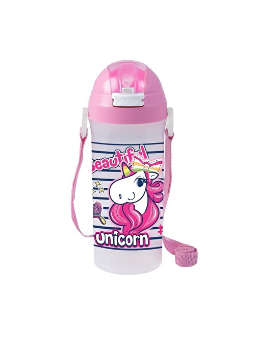 610 cc Desenli Pipetli Okul Matarası-Unicorn