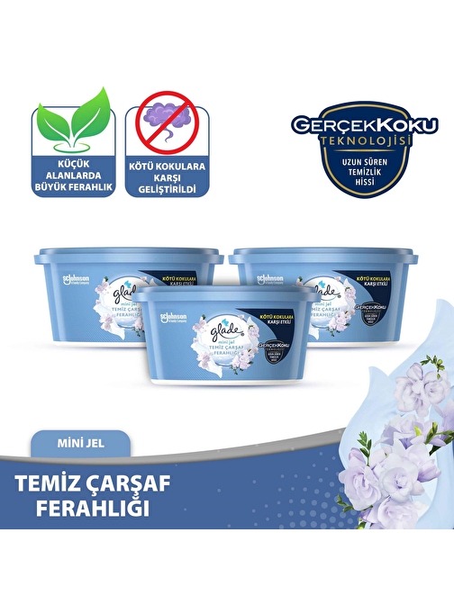 Glade Mini Jel Oda Kokusu Temiz Çarşaf Ferahlığı 3 'lü Set