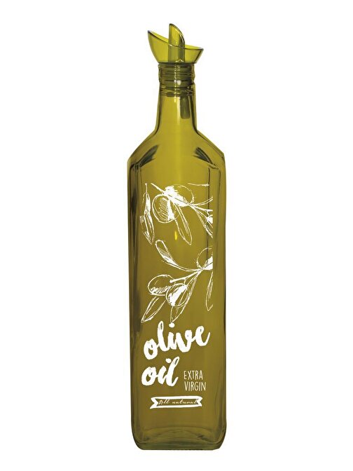 1000 cc Olive Oil Desen Yeşil Kare Cam Yağlk