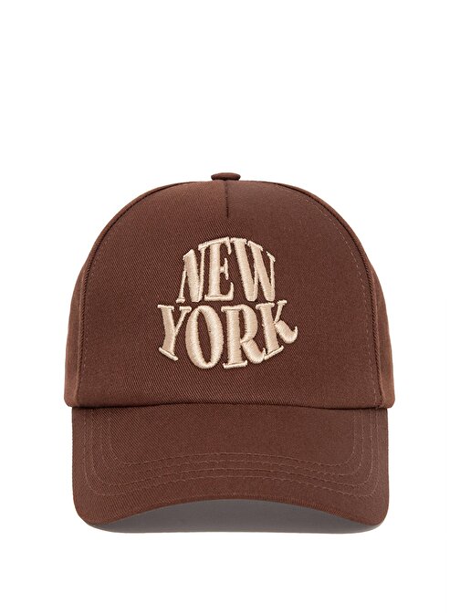 Mavi - New York Nakışlı Kahverengi Şapka 0911273-85397