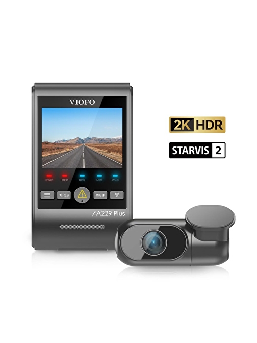 Viofo A229 Plus 2 Kameralı Ön+Arka 2K+2K HDR Sony Starvis 2 Sensörlü Wi-Fi GPS'li Araç Kamerası