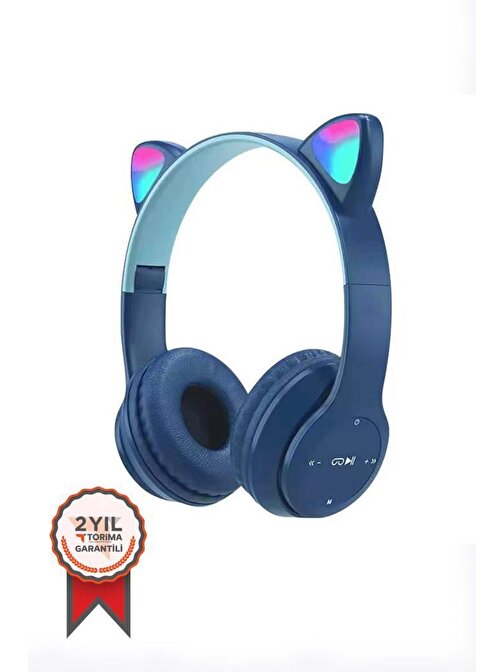 Torima P47M Sevimli Renkli Kedi Kulak Bluetooth Kulaklık Lacivert