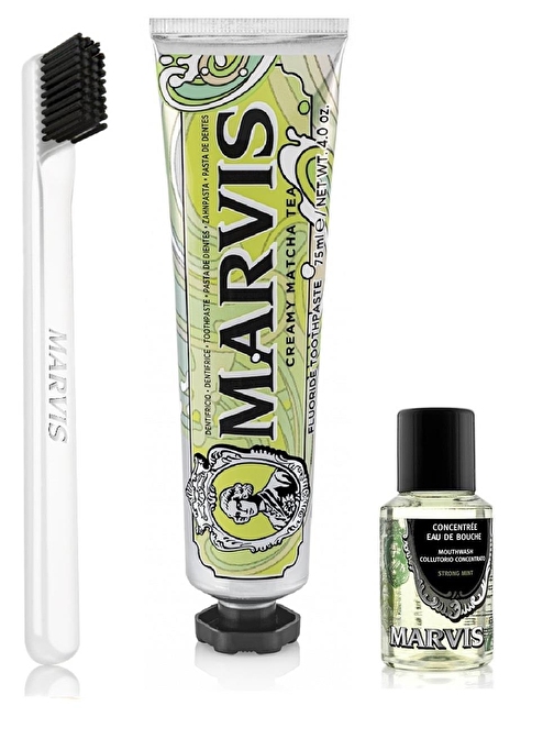 Marvis Creamy Matcha Tea Diş Macunu 75 ml + Yumuşak Diş Fırçası + Konsantre Ağız Gargarası 30 ml