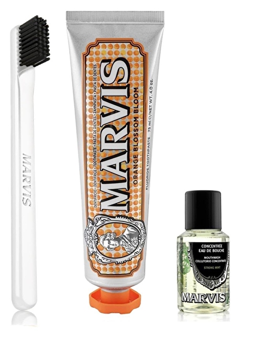 Marvis Orange Blossom Bloom Diş Macunu 75 ml + Yumuşak Diş Fırçası + Konsantre Ağız Gargarası 30 ml