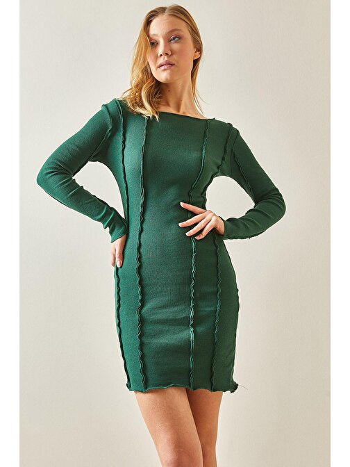 Zümrüt Yeşili Geniş Yaka Mini Kaşkorse Elbise 4KXK6-47947-44 | S