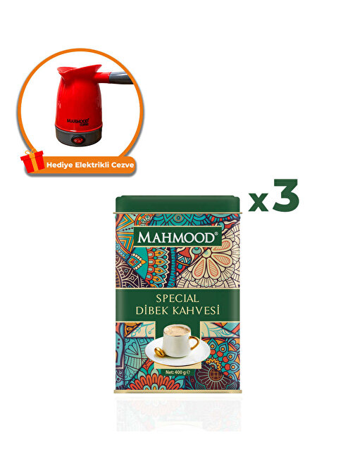 Mahmood Special Dibek Kahvesi Teneke 400 gr x 3 Adet ve Elektrikli Cezve 1 Adet