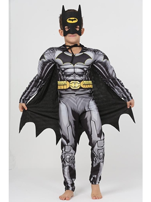 Kaslı Batman Kostümü + Batman Maske - Yarasa Adam Kostüm - Dolgulu Batman Cosplay