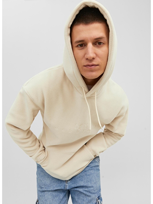 Jack & Jones Kapüşon Yaka Krem Erkek Sweatshırt 12242470_JORSILVERLAKE FLEECE HOOD