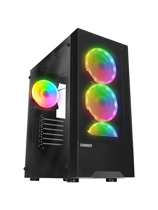 Everest DUSK PEAK 600W Temperli Camlı 4-12cm RGB Fan ATX Mid-T Gaming Oyuncu Kasası