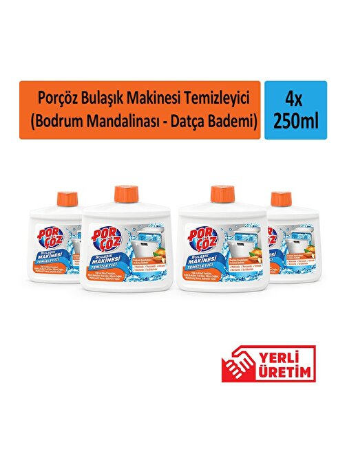 Porçöz Bulaşık Makinesi Temizleyici (Bodrum Mandalinası - Datça Bademi) 250 ml x 4 Adet