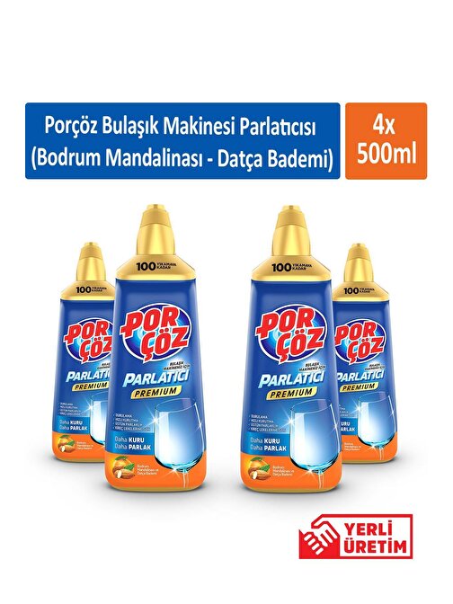 Porçöz Bulaşık Makine Parlatıcısı (Bodrum Mandalina-Datça Bademi) 500Ml X 4 Adet