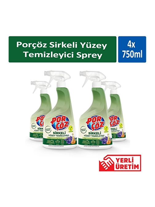 Porçöz Sirkeli Yüzey Temizleyici Sprey 750 ml x 4 Adet