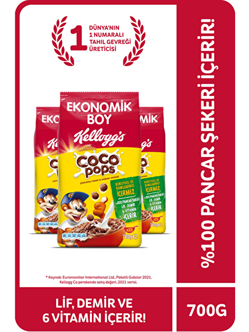 Kellogg'S Coco Pops Çikolatalı Buğday Ve Mısır Gevreği 700  Gr X 3 Adet  Lif  Demir Ve 6 Vitamin İçerir