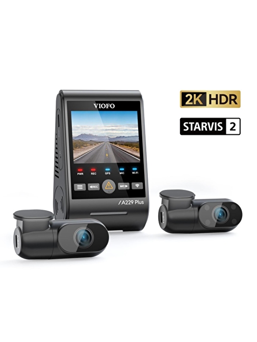 Viofo A229 Plus 3 Kameralı Ön-İç-Arka 2K+2K+1080P HDR Sony Starvis 2 WiFi GPS’li Araç Kamerası