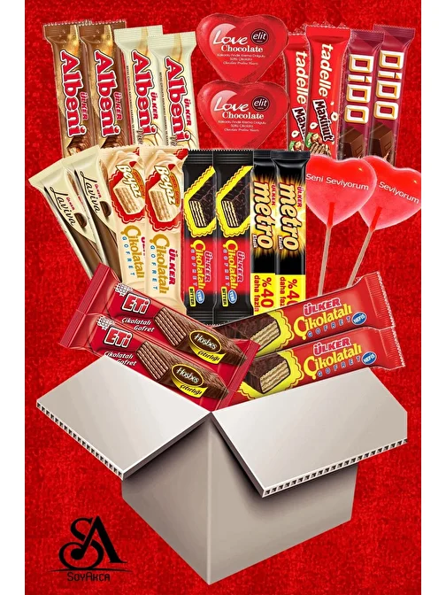 Ülker Çikolata Aşkı 24 Parça Çikolata Paketi Seni Seviyorum Yazılı Şeker Ve Tohumlu Kalem Hediyeli