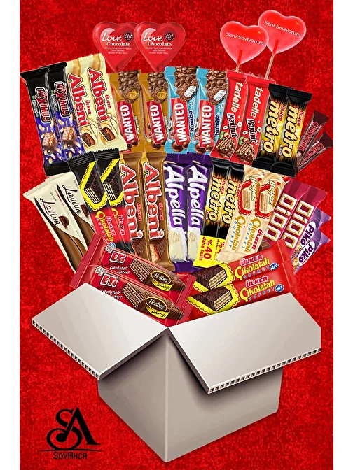 Ülker Çikolata Aşkı 38 Parça Çikolata Paketi Seni Seviyorum Yazılı Şeker Ve Tohumlu Kalem Hediyeli