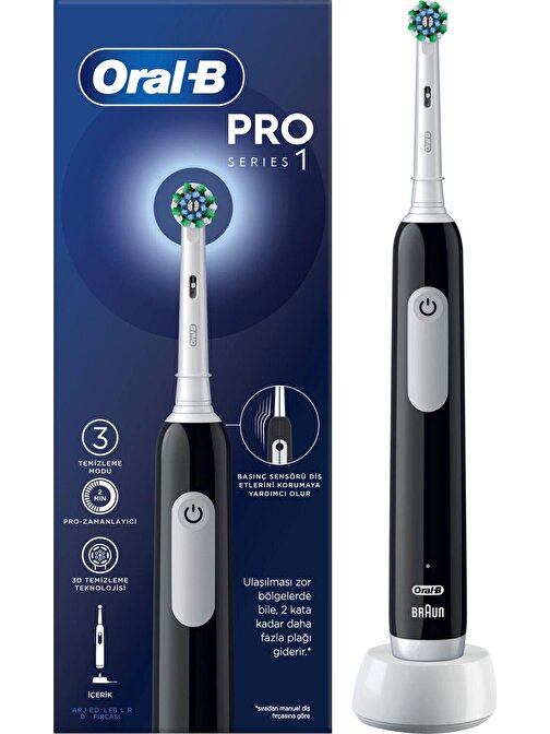 Oral-B Pro Serisi 1 Siyah Elektrikli Diş Fırçası, 1 Diş Fırçası Başlığı