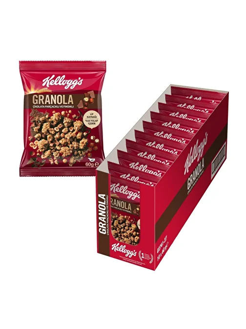 Kellogg'S Granola Çikolata Parçacıklı & Fındıklı 60 Gr X 10 Adet. %44 Yulaf Içerir