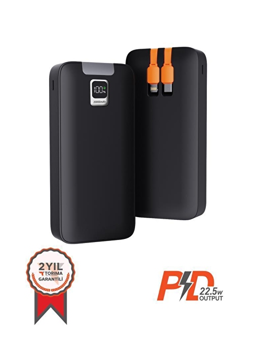 Torima TRM-1023 22.5W Hızlı Şarj Özellikli Dijital Şarj Göstergeli 20.000 Mah Powerbank Siyah