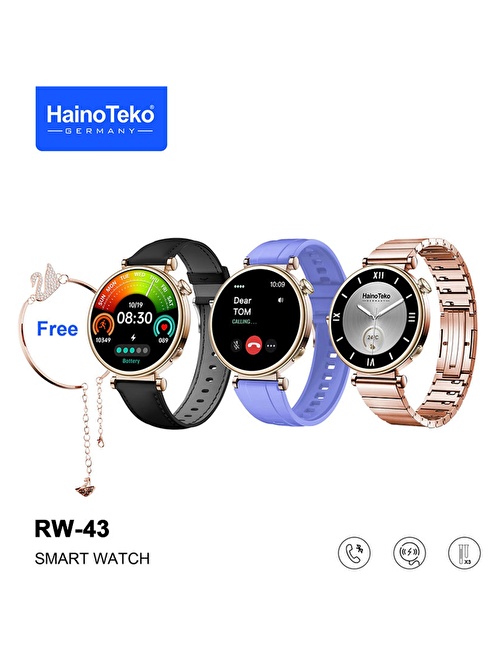 Haino Teko RW-43 Gerçek Amoled Ekran Android İos HarmonyOs Uyumlu 3 Kordonlu Bileklik Hediyeli Akıllı Saat Gold
