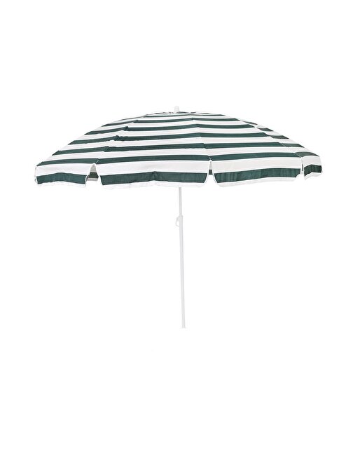 Yeşil Beyaz Çizgili 2 Metre Şemsiye - Plaj Şemsiyesi - Bahçe Balkon Şemsiye G1S