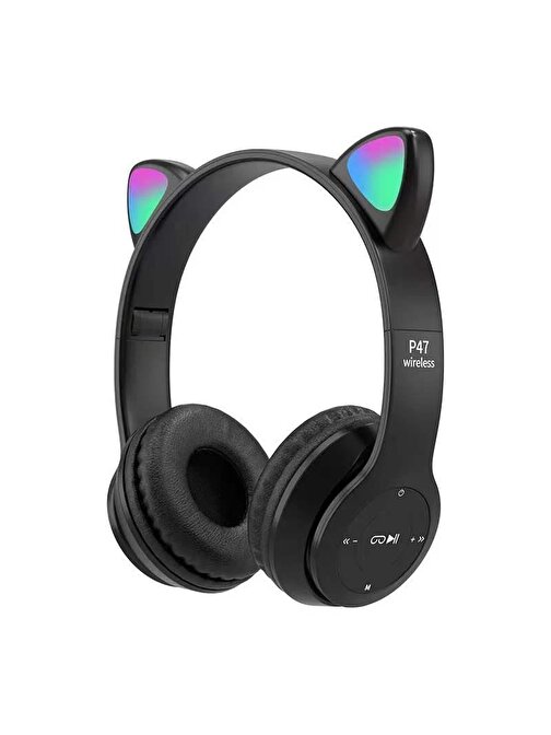 Torima P47M Sevimli Renkli Kedi Kulak Bluetooth Kulaklık Siyah