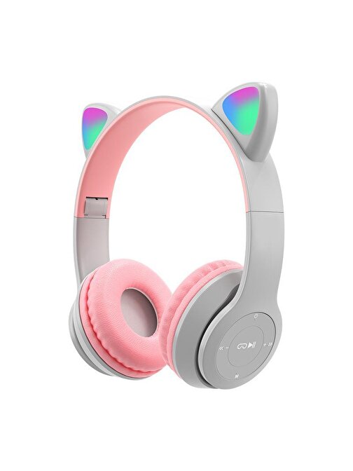 Torima P47M Sevimli Renkli Kedi Kulak Bluetooth Kulaklık Gri