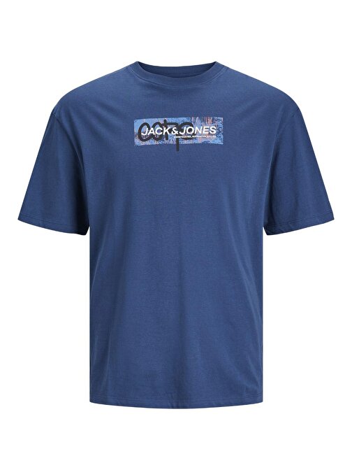 Jack&Jones O Yaka Büyük Beden Mavi Erkek T-Shirt 12257369