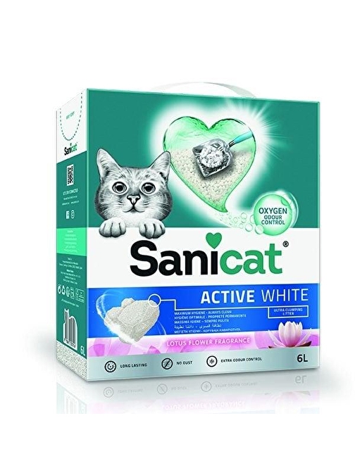 Sanicat Active White Topaklanan Kedi Kumu Lotus Çiçeği Kokulu 6 Lt - Farmapets