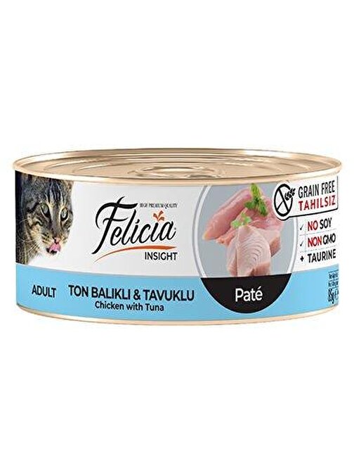Felicia Tahılsız Ton Balıklı Tavuklu Kıyılmış Yetişkin Kedi Konservesi 85 Gr - KONG