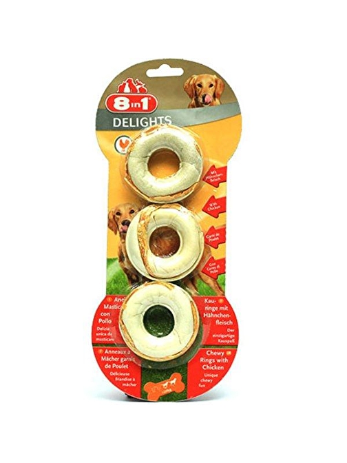 8 In 1 Delights Rings Tavuklu Köpek Çiğneme Halkaları 3´Lü 119 Gr - KONG