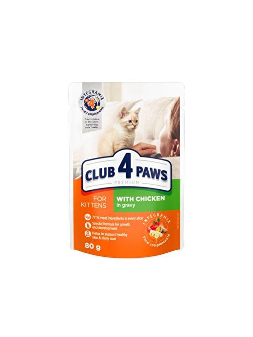 Club4Paws Tavuklu Premium Pouch Yavru Kedi Maması 80 Gr