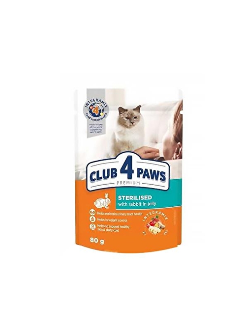 Club4Paws Kısır Kediler İçin Tavşanlı Yaş Mama 80 Gr