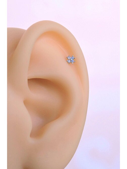 Çok Mini Çiçekli Helix Piercing Tragus Kıkırdak Piercing Gümüş Renk