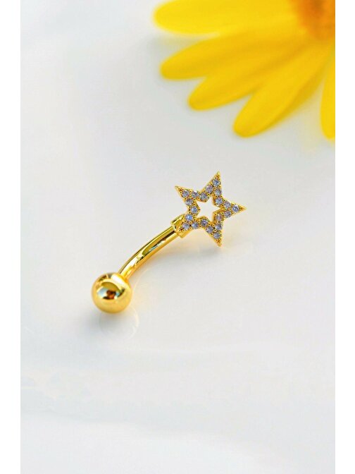 Yıldızlı Minimal Göbek Piercingi Gold Renk