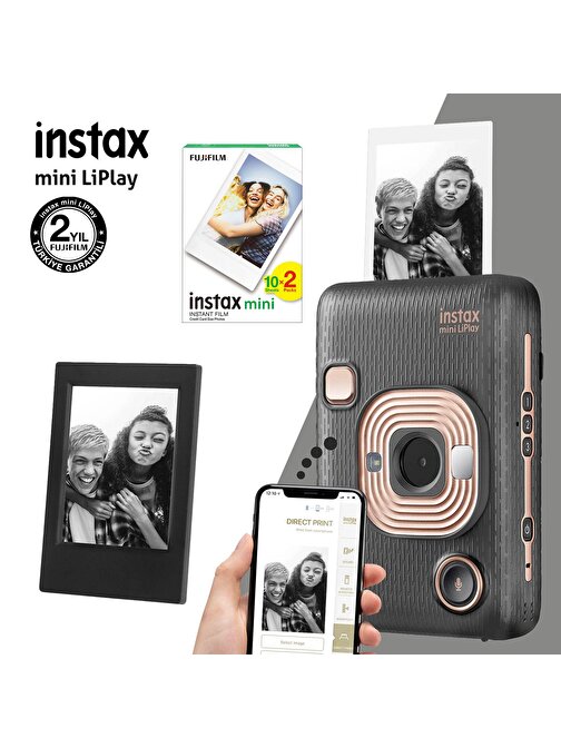 Instax mini LiPlay Hybrid Elegant Black Fotoğraf Makinesi-20li mini Film ve Çerçeve
