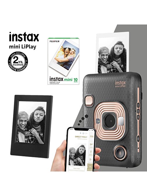 Instax mini LiPlay Hybrid Elegant Black Fotoğraf Makinesi-10lu mini Film ve Çerçeve