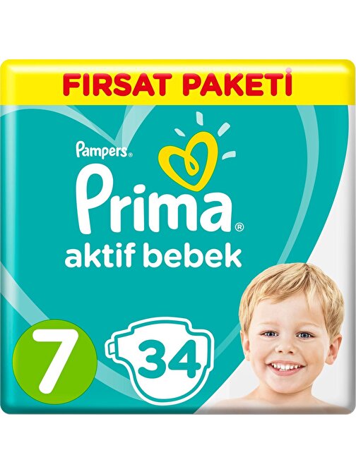 Prima Bebek Bezi Aktif Bebek 7 Beden 34 Adet XX Large Fırsat Paketi
