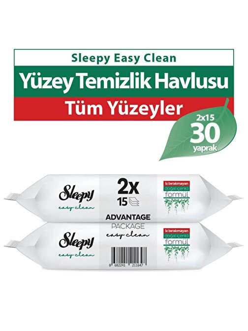 Sleepy Easy Clean Yüzey Temizlik Havlusu 2X15 Yaprak (30 Yaprak)