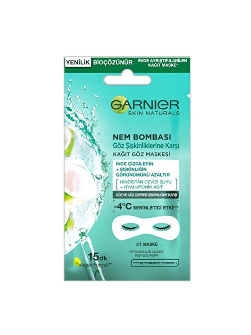 Garnier Kağıt Göz Maskesi Nem Bombası Hindistan Cevizi 6 gr