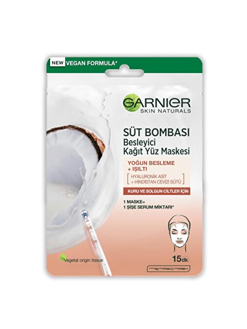 Garnier Kağıt Yüz Maskesi Süt Bombası Hindistan Cevizi 28 gr