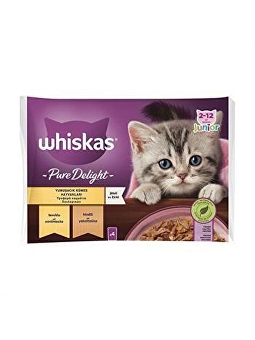 Whiskas Pouch Pure Delight Jöle İçinde Tavuklu ve Hindili Yavru Kedi Konservesi 85gr (4'lü)