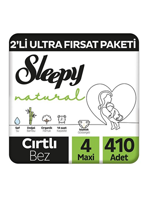 Sleepy Natural 4 Numara Bebek Bezi Maxi 410'lu
