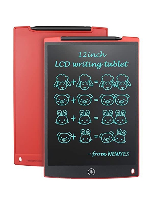 Torima Writing Tablet Lcd 12 Inç Dijital Kalemli Çizim Yazı Tahtası kırmızı