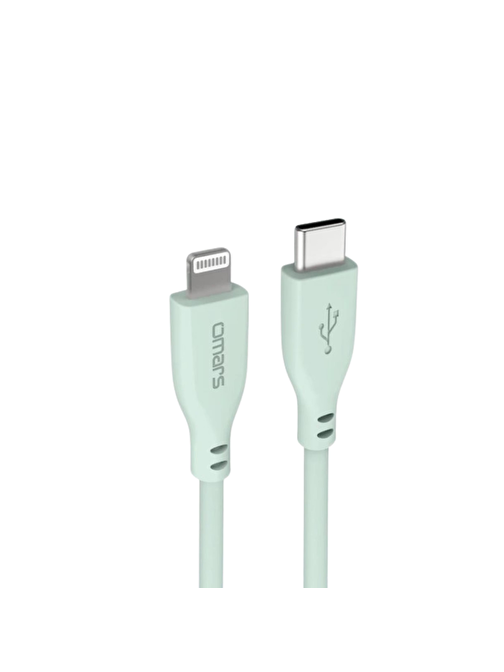 Omars USB-C to MFI Lightning iPhone Silikon PD Hızlı Şarj Kablosu Yeşil