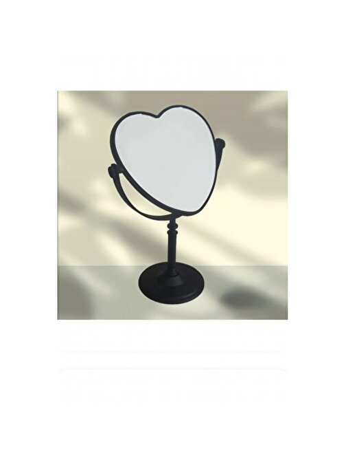 Siyah Kalp Şeklinde Makyaj Aynası Büyüteçli Kalp Şekilli Ayna