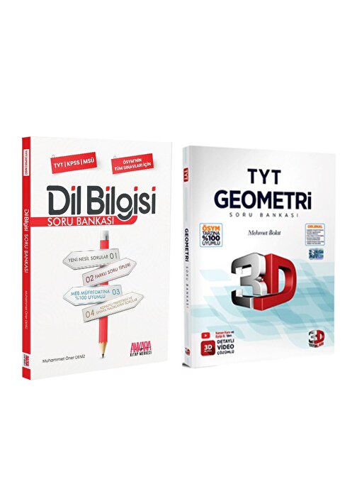 3D TYT Geometri ve AKM Dil Bilgisi Soru Bankası Seti 2 Kitap